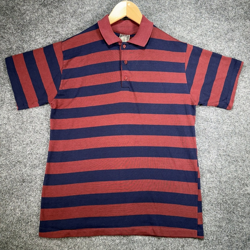 Campus Rugby Polo Shirt Mens Large Maroon Striped Vintage USA Made Casual Preppy